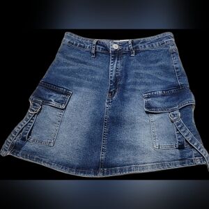Denim Cargo Mini Skirt